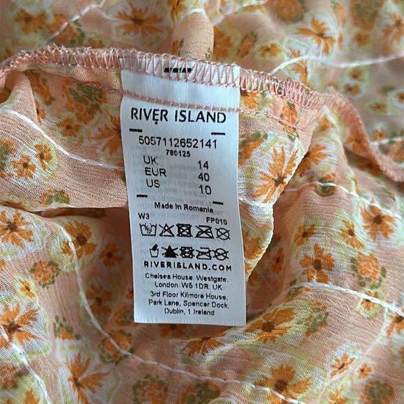 River Island Floral Yellow Blouse - Stylish Fringe, Short Sleeves Size 10US/14UK - Picture 10 of 12